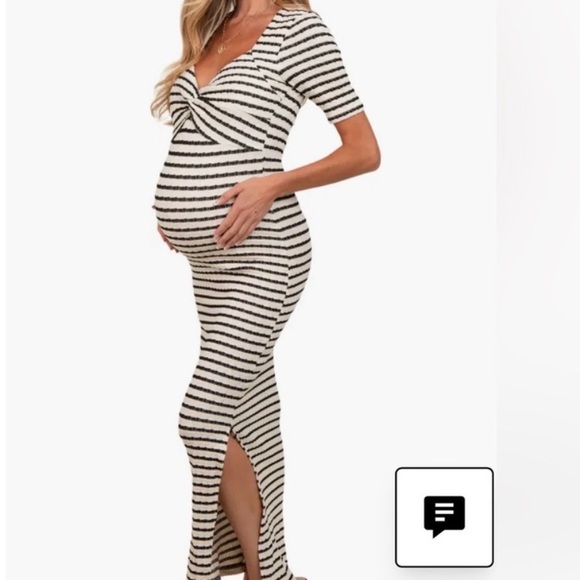Striped Maternity Maxi Skirt with Side Slit - Black & Cream - Picture 2 of 3
